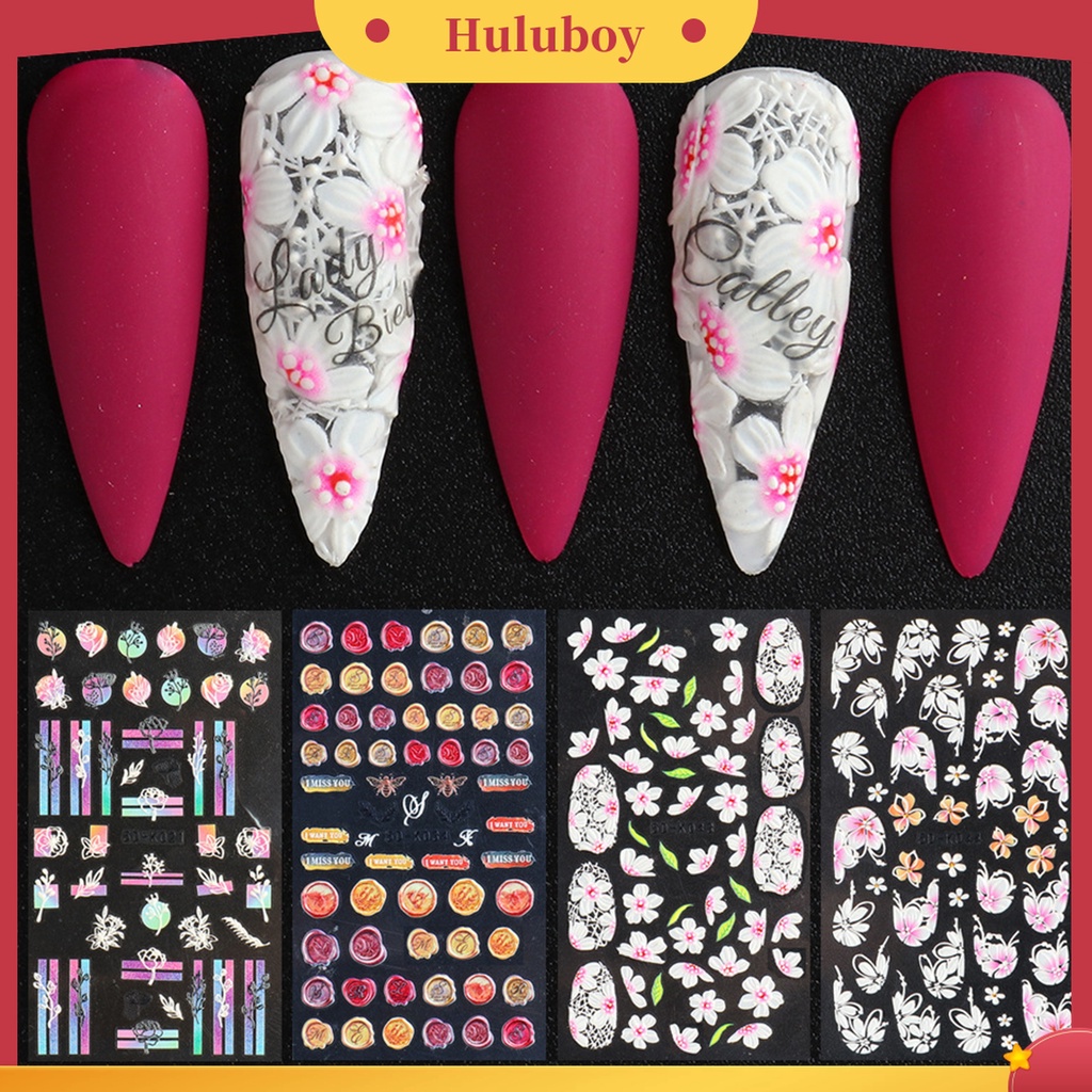 Huluboy Huluboy♡ Stiker Kuku Desain Bunga Warna-Warni Untuk Pesta