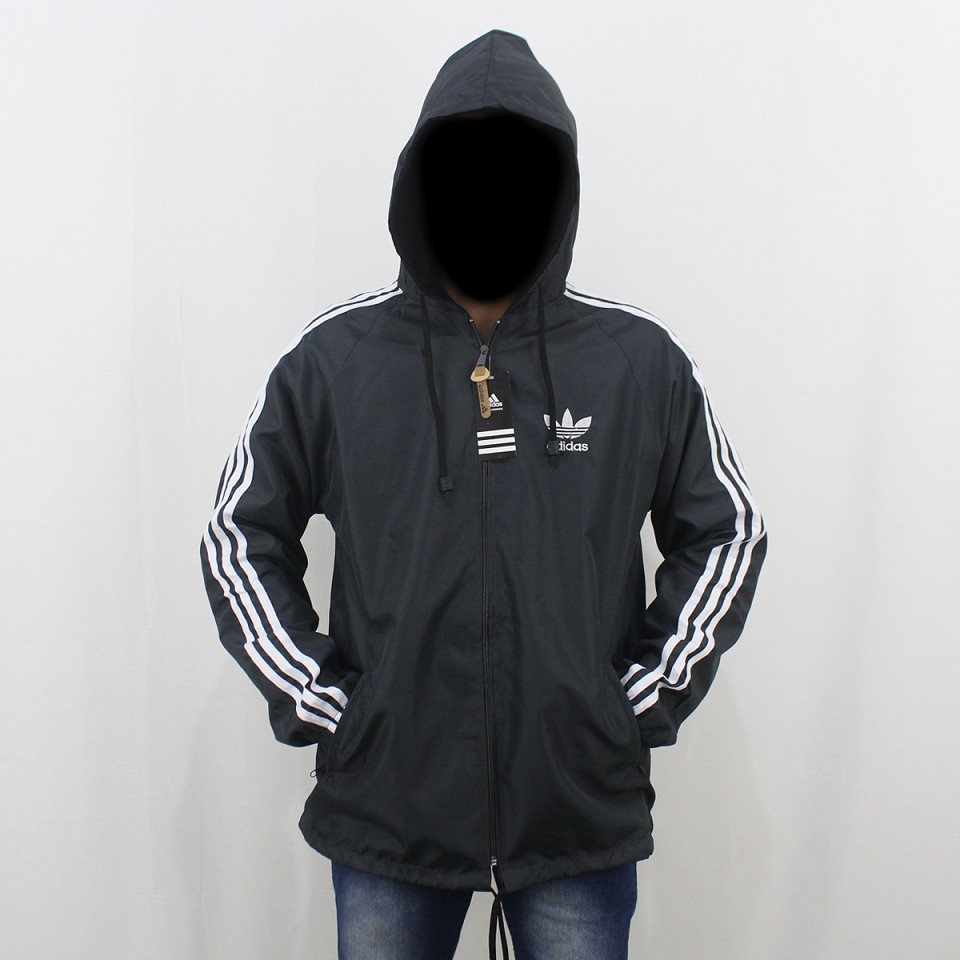 JAKET ADIDAS PARASUT WINDBREAKER HITAM LIST PUTIH SIZE M L XL XXL  - JAKET PARASUT RUNNING - JAKET OLAH RAGA XL XXL - JAKET TRAINING RUNNING - JAKET OLAHRAGA