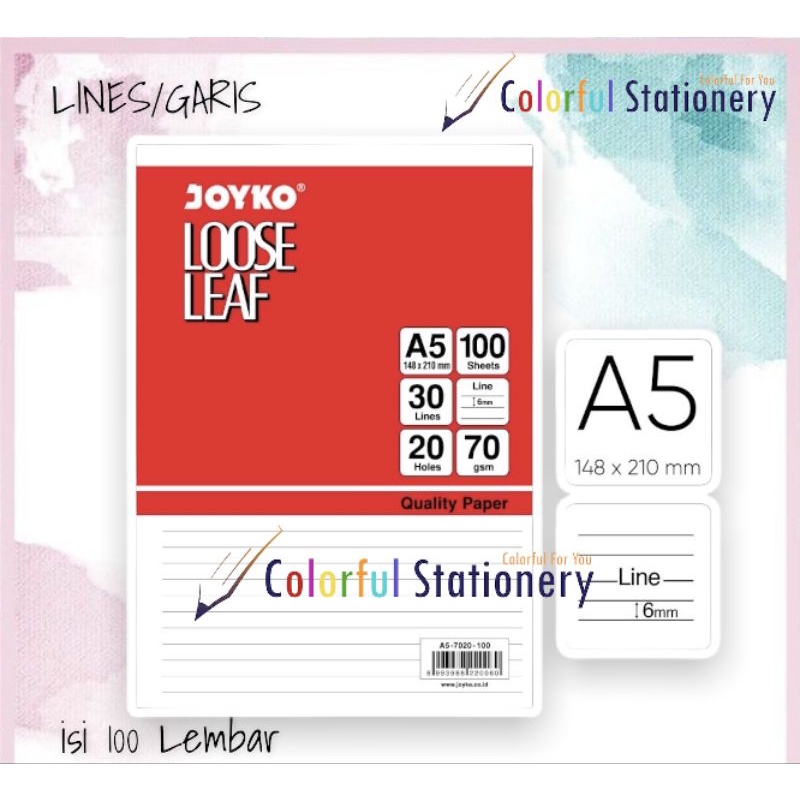 

Loose Leaf / Kertas Binder GARIS Joyko A5 100 Lembar