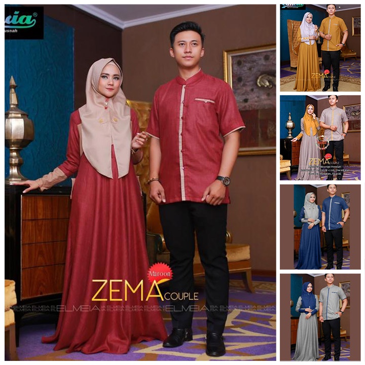 ZEMA COUPLE + FREE KHIMAR | Gamis Sarimbit Suami Istri Kekinian | Baju Pasangan Lebaran Kondangan Pe