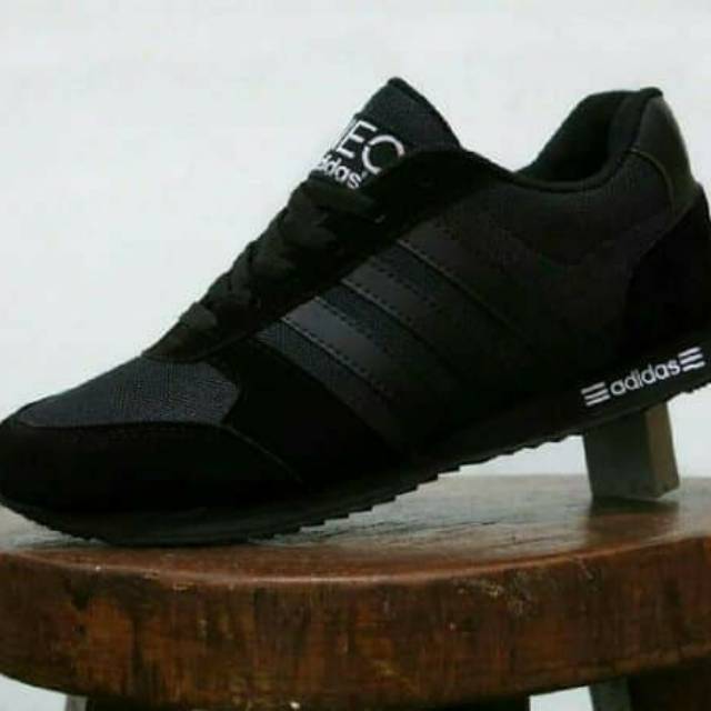 Sepatu Kets Sekolah Adidas Neo City Racer Full Hitam Black Pria Wanita