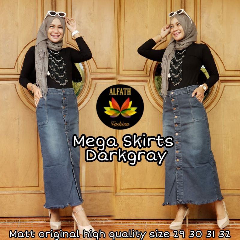 ROK JEANS PANJANG GISCA KANCING DEPAN-Grey