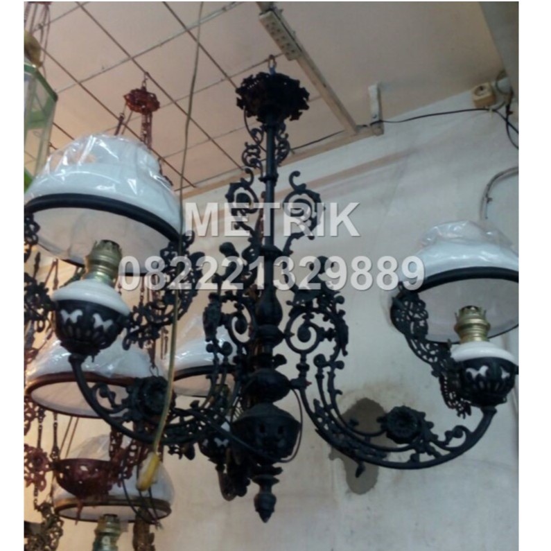 LAMPU GANTUNG KATROL JAWA CABANG 3 LAMPU GANTUNG ANTIK KUNO BETAWI