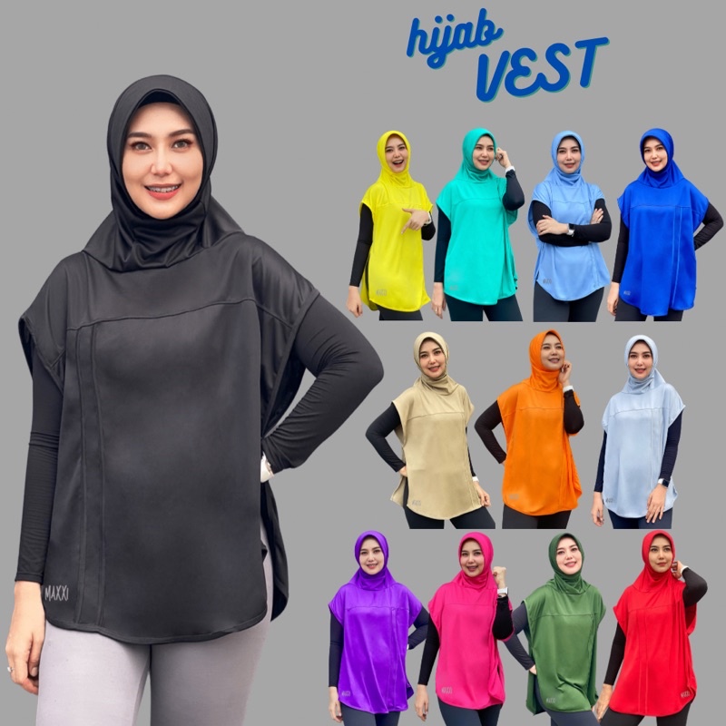 READY Hijab Vest Sport Instan dengan Pad Tegak Jilbab Sport Rompi Hijab Olahraga Instan Kerudung