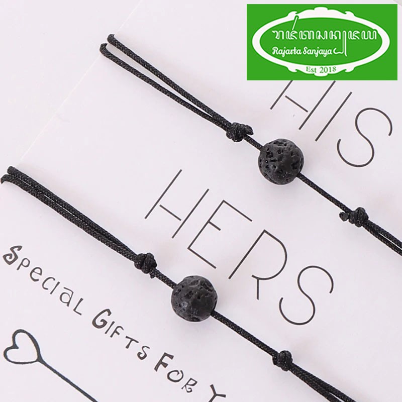 Gelang Pria Wanita Adjustable Tali Hitam Lava Pasangan Persahabatan