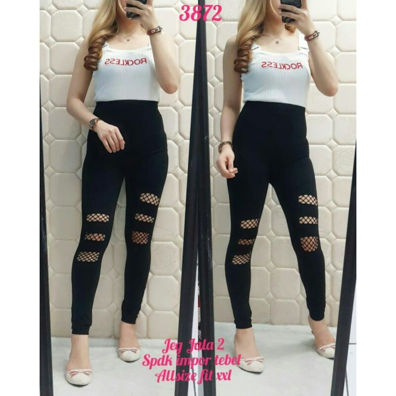 Legging Sobek Import Wanita / Legging Sobek Jaring Jala Wanita Premium / Korean Legging Fit S-XXl