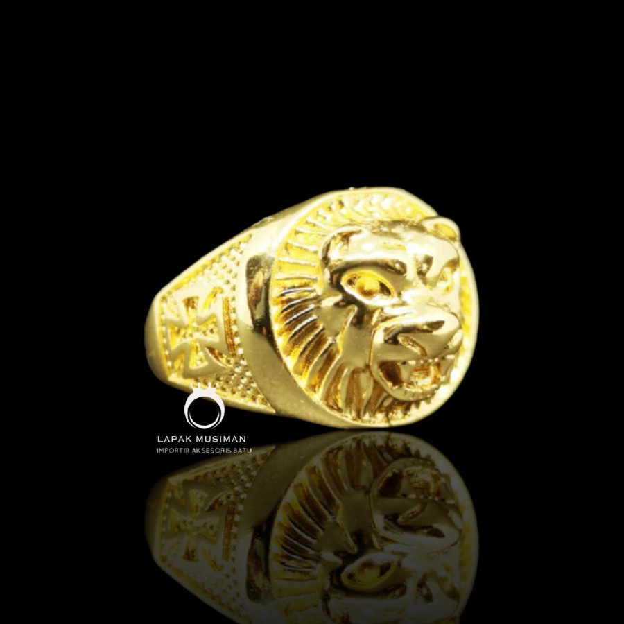 Cincin Pria Wanita Motif Kepala Singa Lion Warna Gold Emas Korea