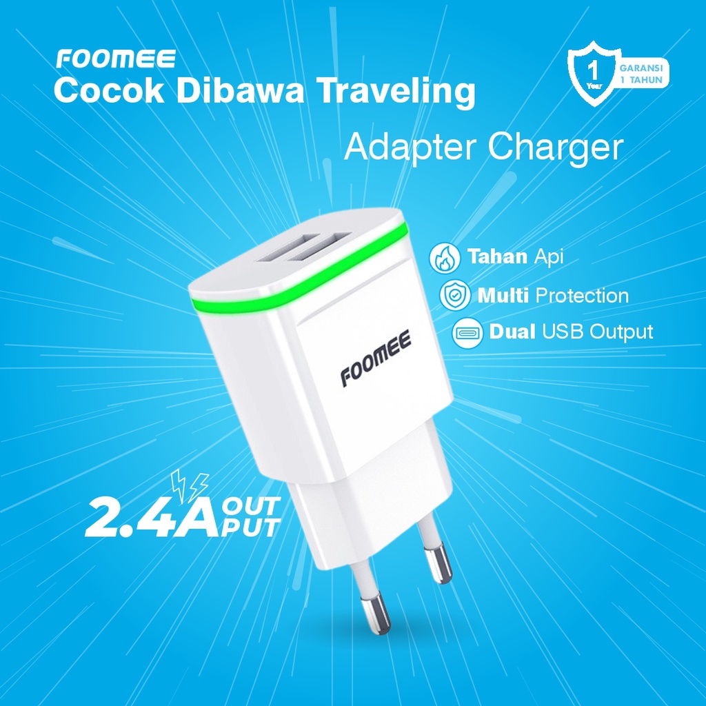Foomee CK06 Charger Adapter Dual Port Fast Charging 2.4A Smart Chip