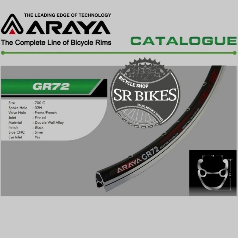 Velg Rim 700c Sepeda RB Fixie Gravel DOUBLE WALL EYE INLET ARAYA GR-72