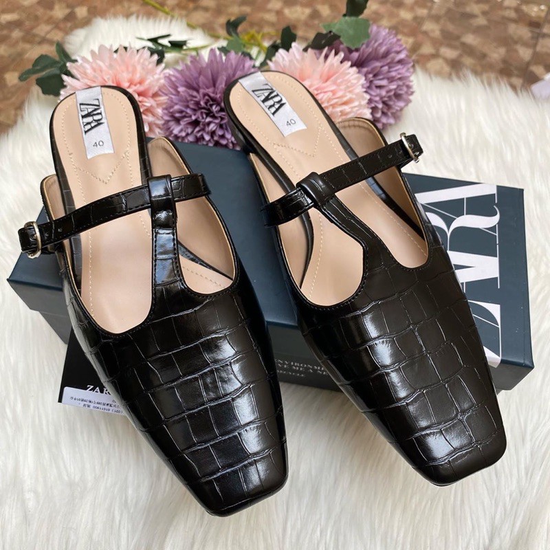 Sandal Flat Mules Croco Zara