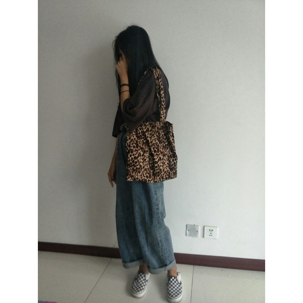 TC-100 tas canvas tote bag bahu leopard print import korea jepang high quality