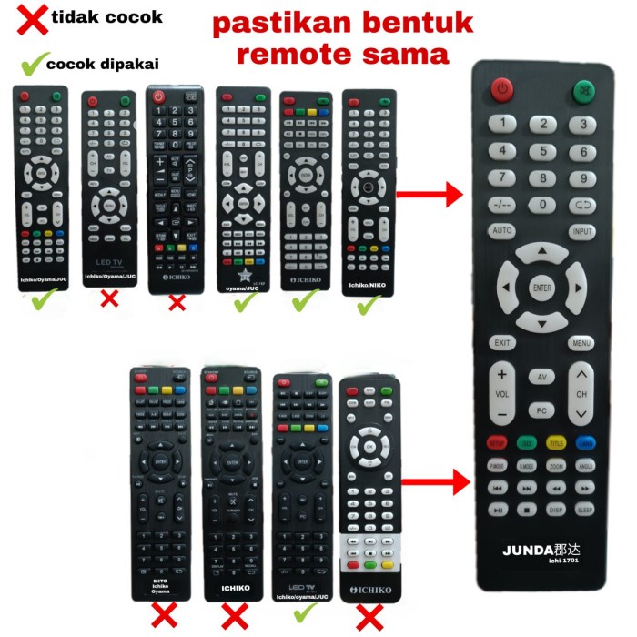 REMOTE UNIVERSAL LED ICHIKO  REMOTE SMART TV ICHIK0 JUNDA 1701 / 1702 / 1703 / MT-111 REMOTE LED TV CINA