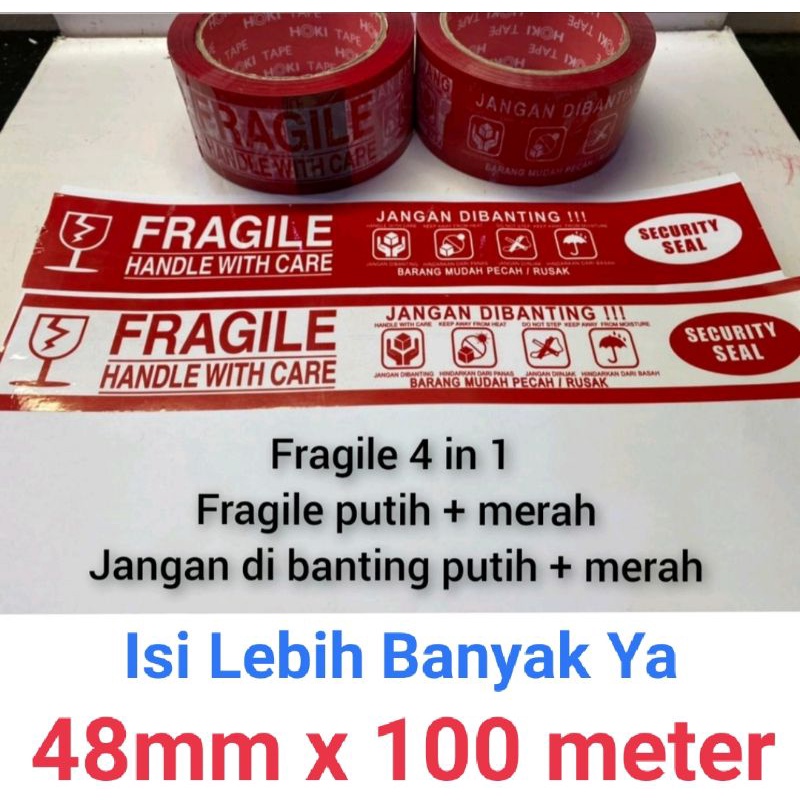 Lakban Fragile Jangan Dibanting Security Seal 4 in 1 48mm x 100 yard / meter