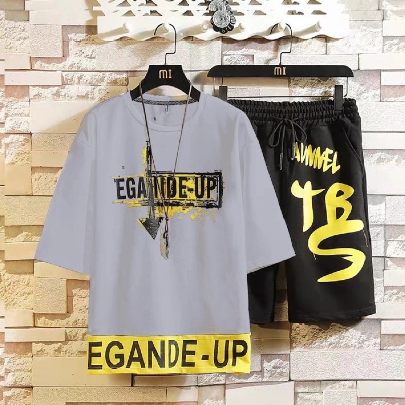 BAJU STELAN PRIA SETELAN COWOK ATASAN KAOS EGANDE + CELANA PENDEK SANTAI