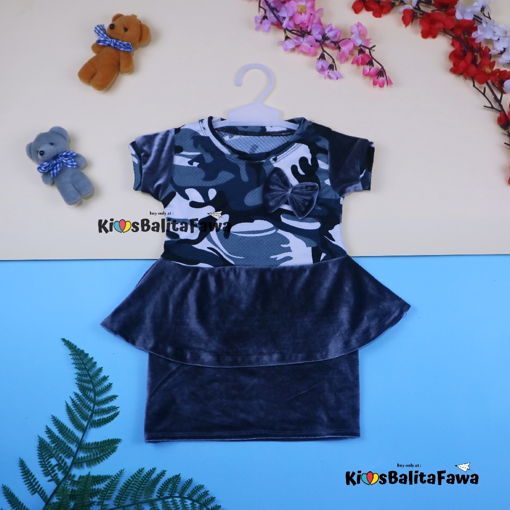 (ABRI) Dress Viona Lengan / Dres Anak Perempuan Motif Lengan Pendek 1-2 Tahun