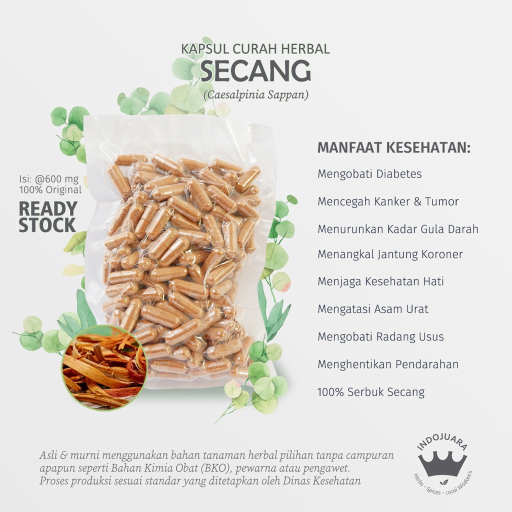 

SECANG 200x600mg Kapsul Curah Herbal Diabetes Radang Usus Asam Urat Jerawat Kaya Antioksidan Jantung