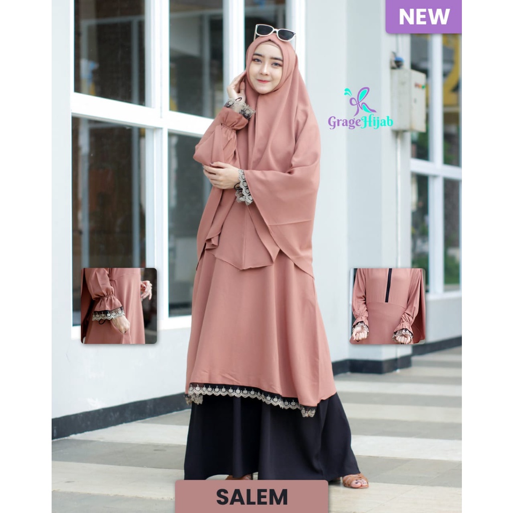 Gamis SET khimar syari Haura renda cantik itycrepe premium seragaman pengajian komunitas