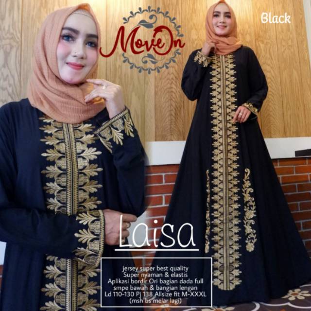 Laisa Maxy Gamis Muslimah Jumbo Jersey Motif Bordir xxxl Ld 130cm Arabian Abaya Gamis Lebaran Remaja Muslimah Terbaru Seragaman Pengajian Murah Dress Wanita Muslimah Syar'i Gamis Polos Tebal Premium Warna Hitam Navy Mocarose Purple Greentea Maroon