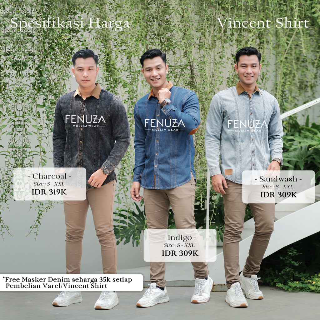 Kemeja Denim Lengan Panjang Vincent by Fenuza free masker denim (Bisa couple gamis Valencia)
