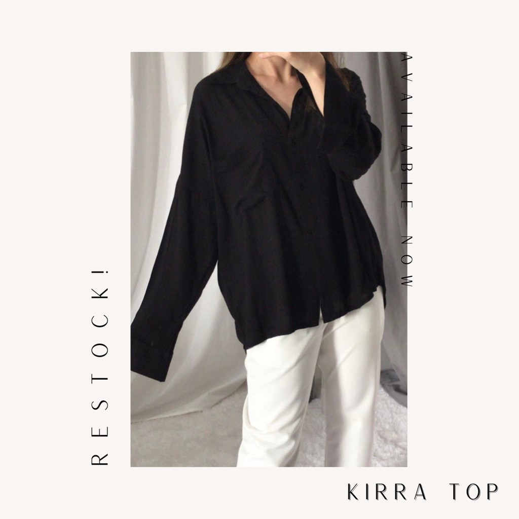 Kirra Top - Kemeja Wanita Bahan Rayon Crinkle Best Seller - BIG SIZE-Black