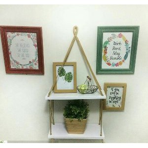 Unik  rak dinding kayu putih tali coklat gantung minimalis ambalan  Diskon