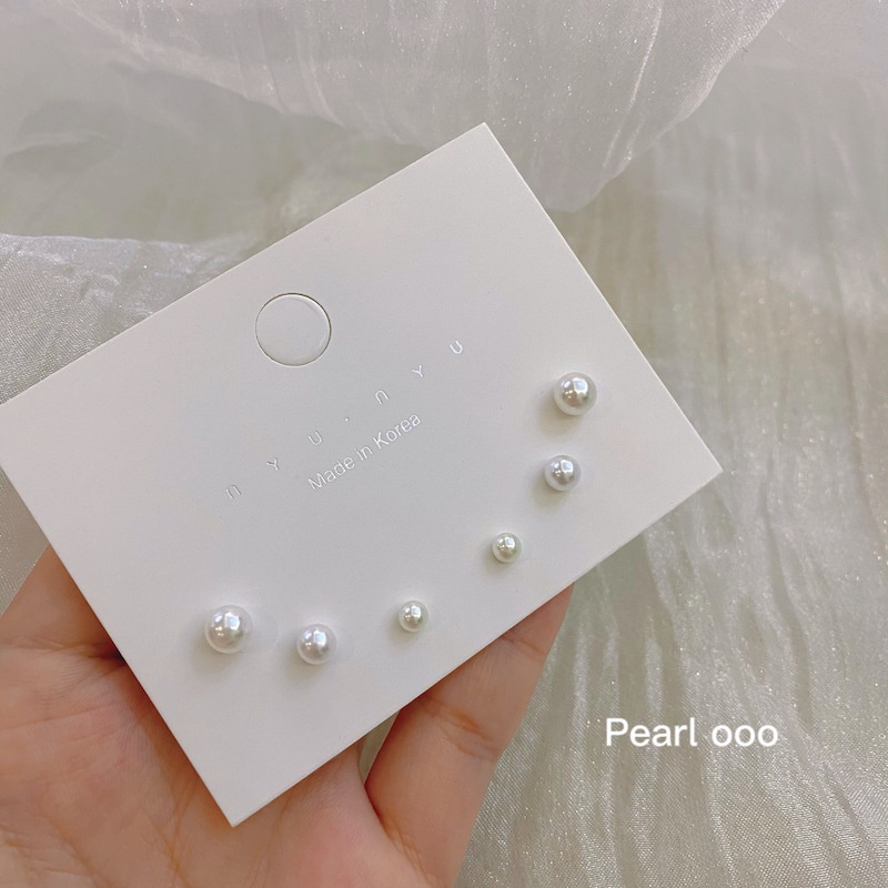 3 buah set Anting Mutiara Set Mini Anting-Anting Sterling Silver Jarum Sederhana dan Indah Anti Alergi