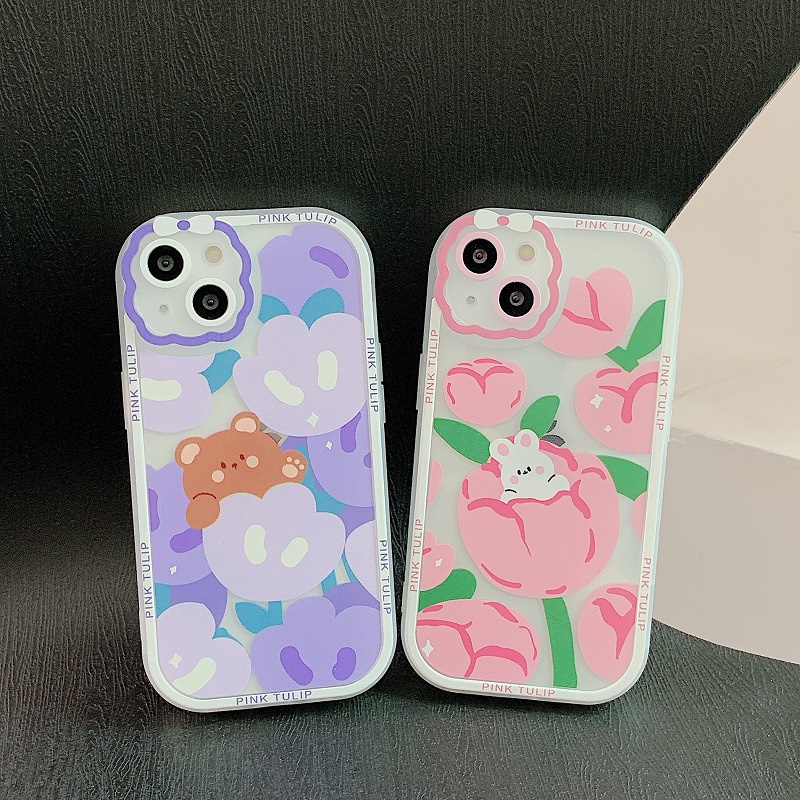 Soft Case Pelindung Kamera Anti Jatuh Motif Kartun Beruang / Bunga / Kelinci / Pita Untuk iPhone 13 Pro MAX 11 12 X XR XS MAX