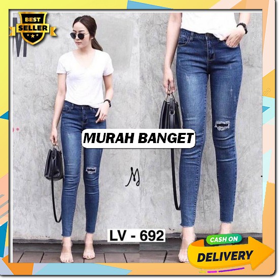 Cantika Pencil Pants Celana Legging Levis Jeans Ripped Wanita Sz - Jumbo Pg Full Karet By Invis Fwr 