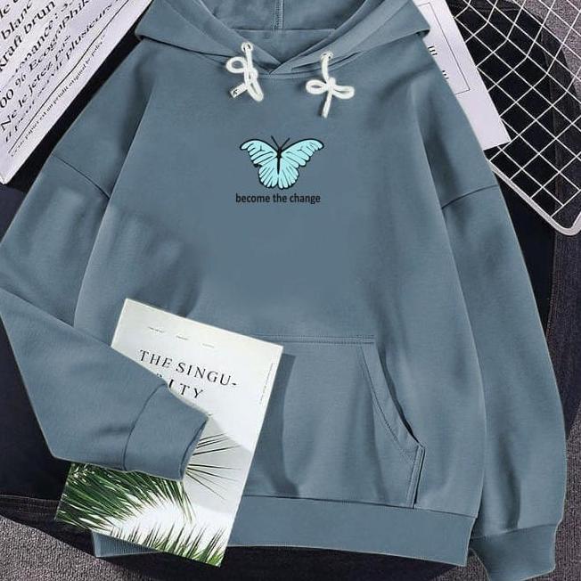 Terbaru.. Zanah Hoodie Butterfly Sweater Hoodie L XL XXL Gaya Korean Style Motif kupu kupu
