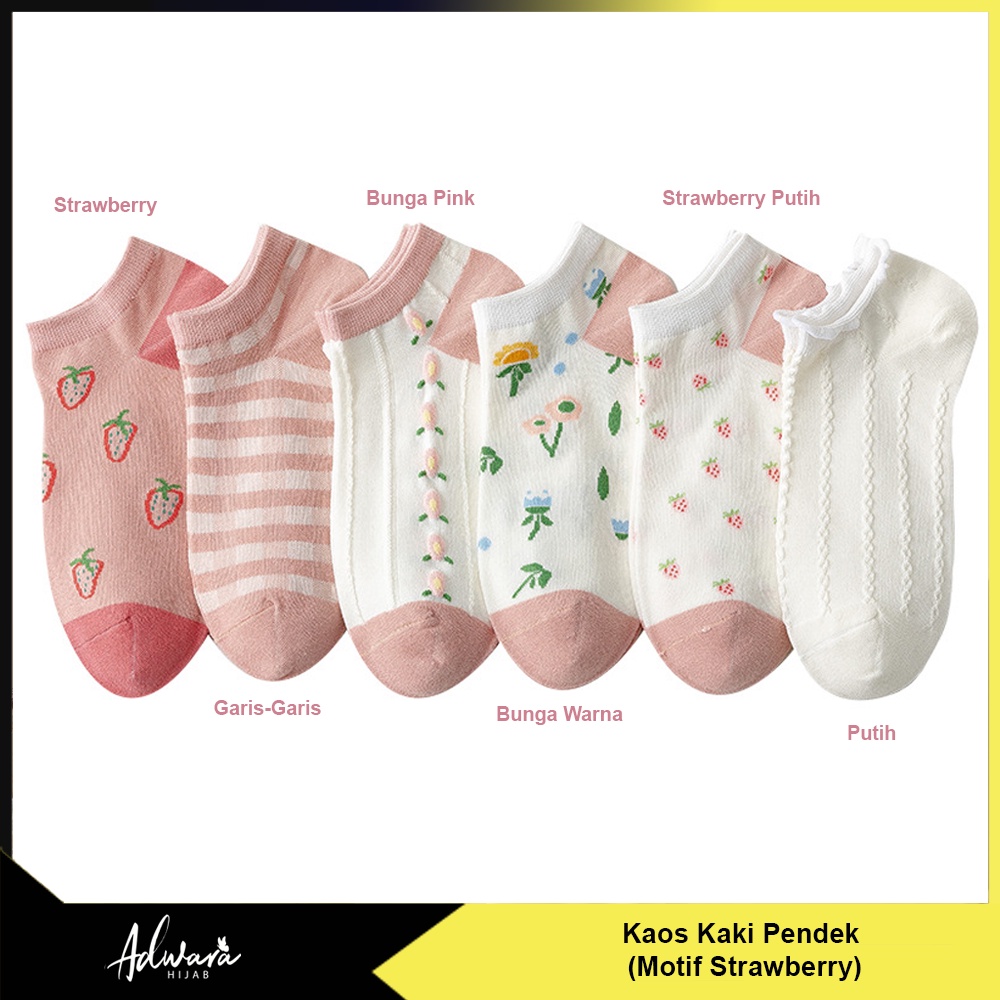 Kaos Kaki Pendek Wanita Semata Kaki Motif Strawberry / Sock Ankle Import