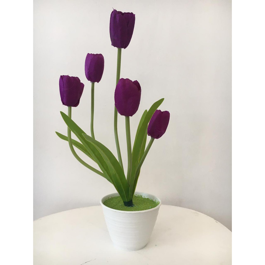 GUNINCO BUNGA TULIP Artifical Flower Palsu Hiasan Meja Rak Gantung Bongsai dengan Pot Plastik Bonsai-1