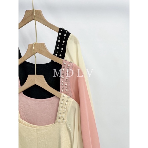 MDLV ~ 13508 Josella Knit Top Atasan Blouse Pearl Knit Combi Chiffon Baju Korea Import Fashion Import