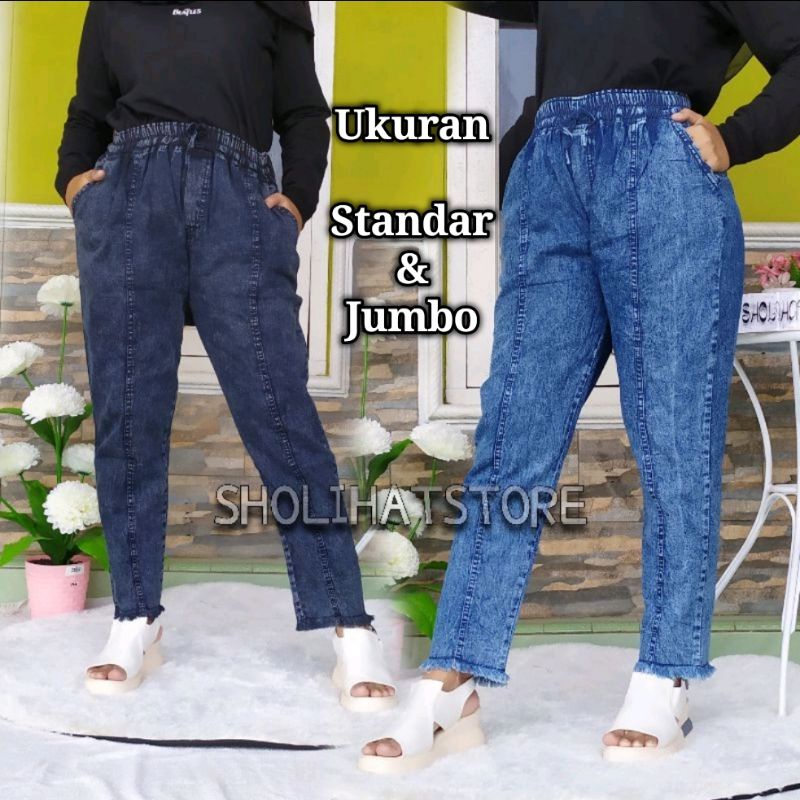 BAGGY PANTS JEANS RAWIS UKURAN STANDAR DAN JUMBO / CELANA BAGGY PANTS JUMBO WANITA RAWIS MOTIF SNOW JEANS / CELANA WANITA JEANS RAWIS TERBARU /  CELANA PANJANG JEANS WANITA TERBARU / CELANA BOYDRIEND RAWIS / CELANA  BOY FREN WANITA / BEGGY RAWIS MEREK JOY