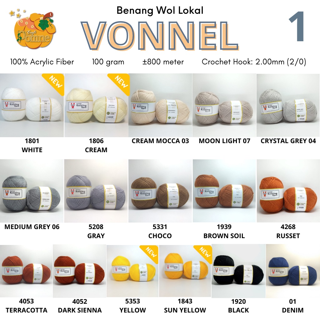 Benang Rajut Wol Lokal VONNEL - Siet Yarn (100gr 800m)