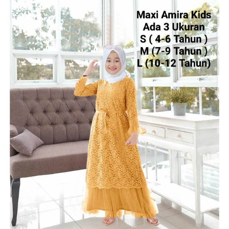 Pakaian Gamis Anak Terbaru Brukat Maxi Amira Kids 4-12 Tahun Good Quality