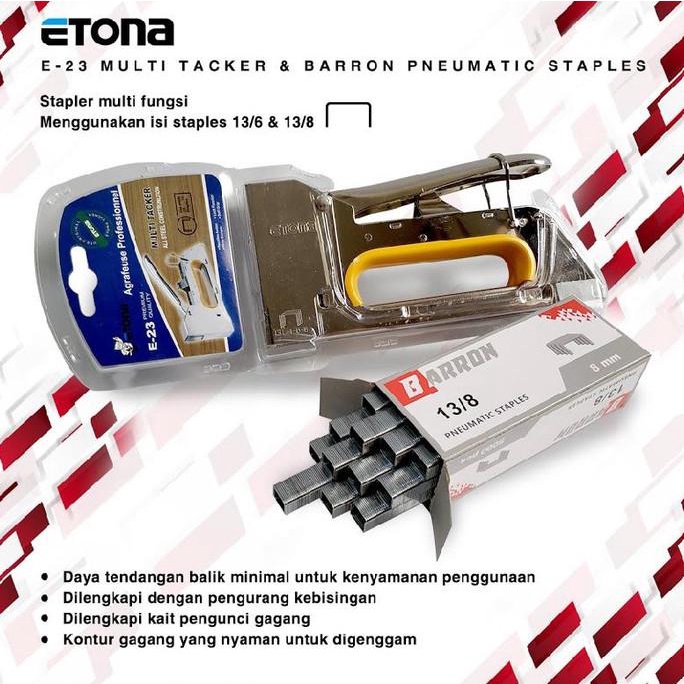 

Cuci Gudang Paket Isi Staples 13/8 + Stapler Tembak Etona E23 Gun Tacker/ Tekker B