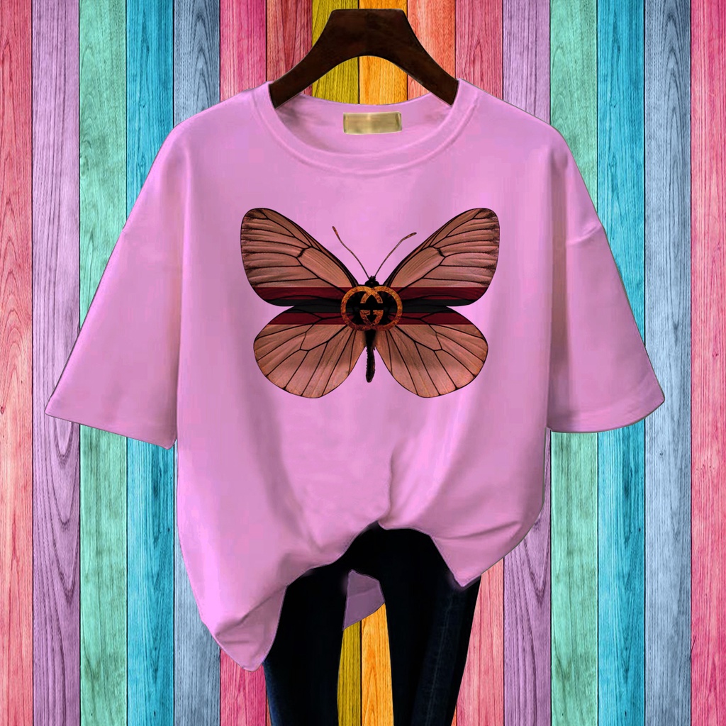 CALVIERO SHOP - BAJU KAOS WANITA PRINT GCC BUTTERFLY COLOR CASUAL BIG SIZE