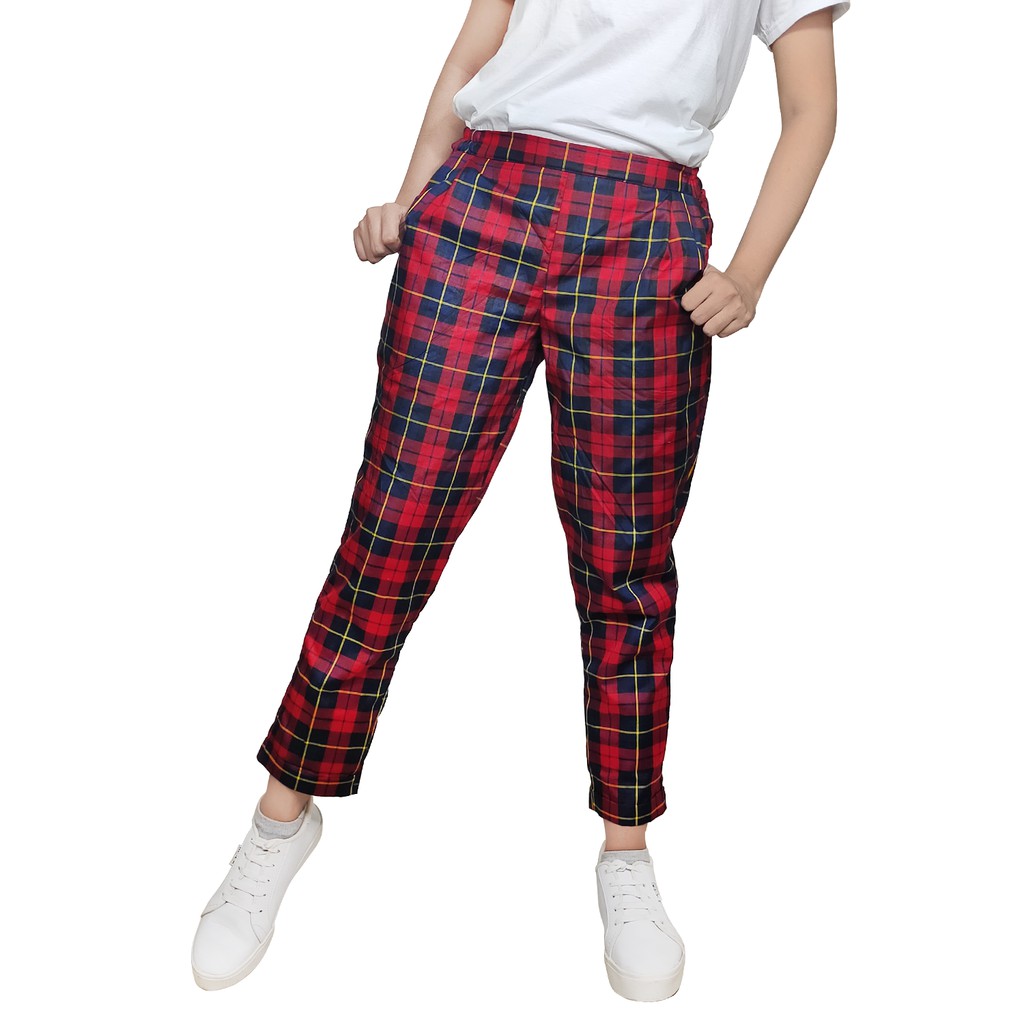Celana Rufina Panjang Wanita Kotak  Pants Tartan Cewek Casual Katun Flanel Margaret - YELONIX