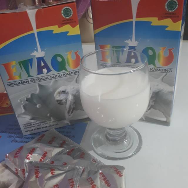 

Susu kambing etawa"Etaqu"dalam bentuk bubuk ,berkualitas dan higienis sesuai standar BPOM dan Halal