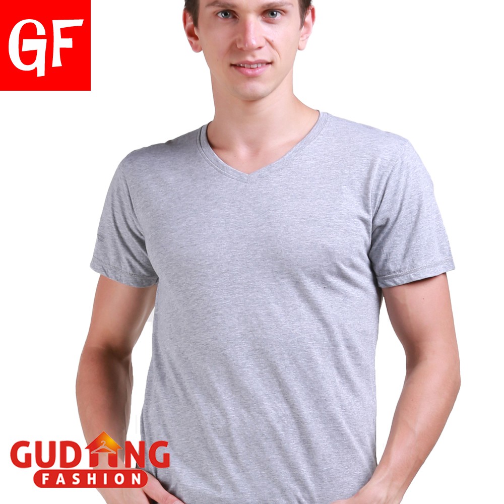 Basic Tshirt Pria Lengan Pendek Polos Leher V Spandek Abu Muda – FP 530