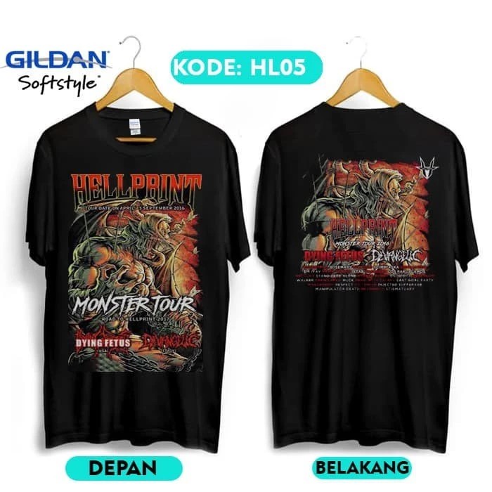 Kaos hellprint monster tour - Kaos musik original gildan HL05