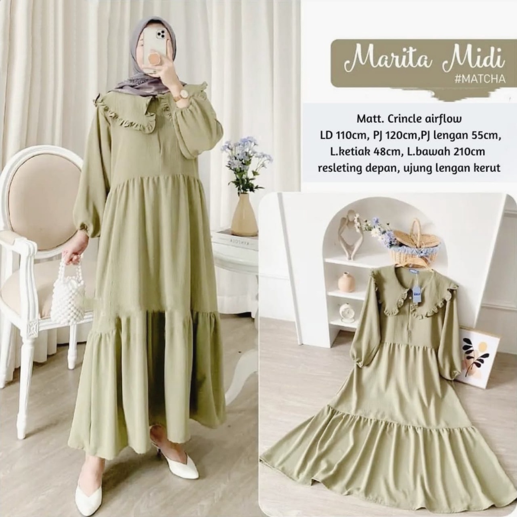 MARITA MIDI DRESS GAMIS PREMIUM AIRFLOW CRINCKLE RAYON PREMIUM ORIGINAL100% HIGH QUALITY100 %