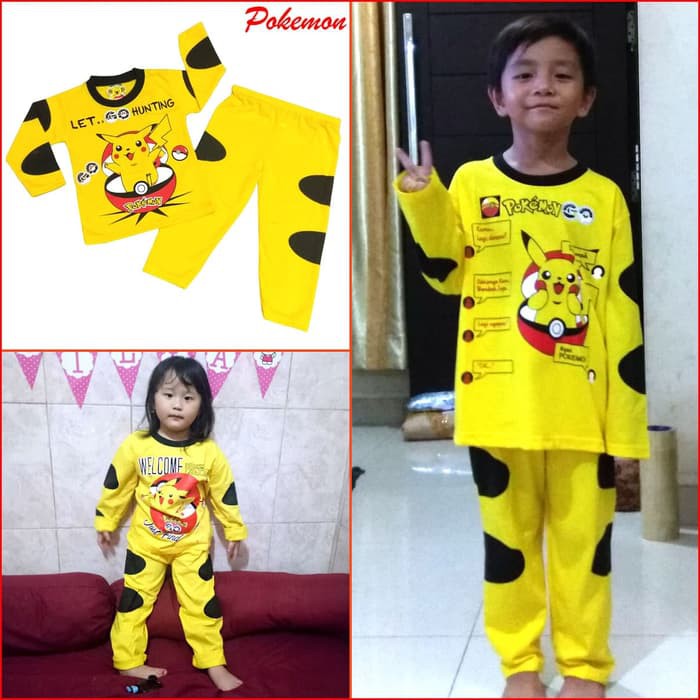 Piyama Anak POKEMON Pikacu Baju Tidur Bayi Laki Perempuan Murah MARUNO - 6-18 bulan, Kuning