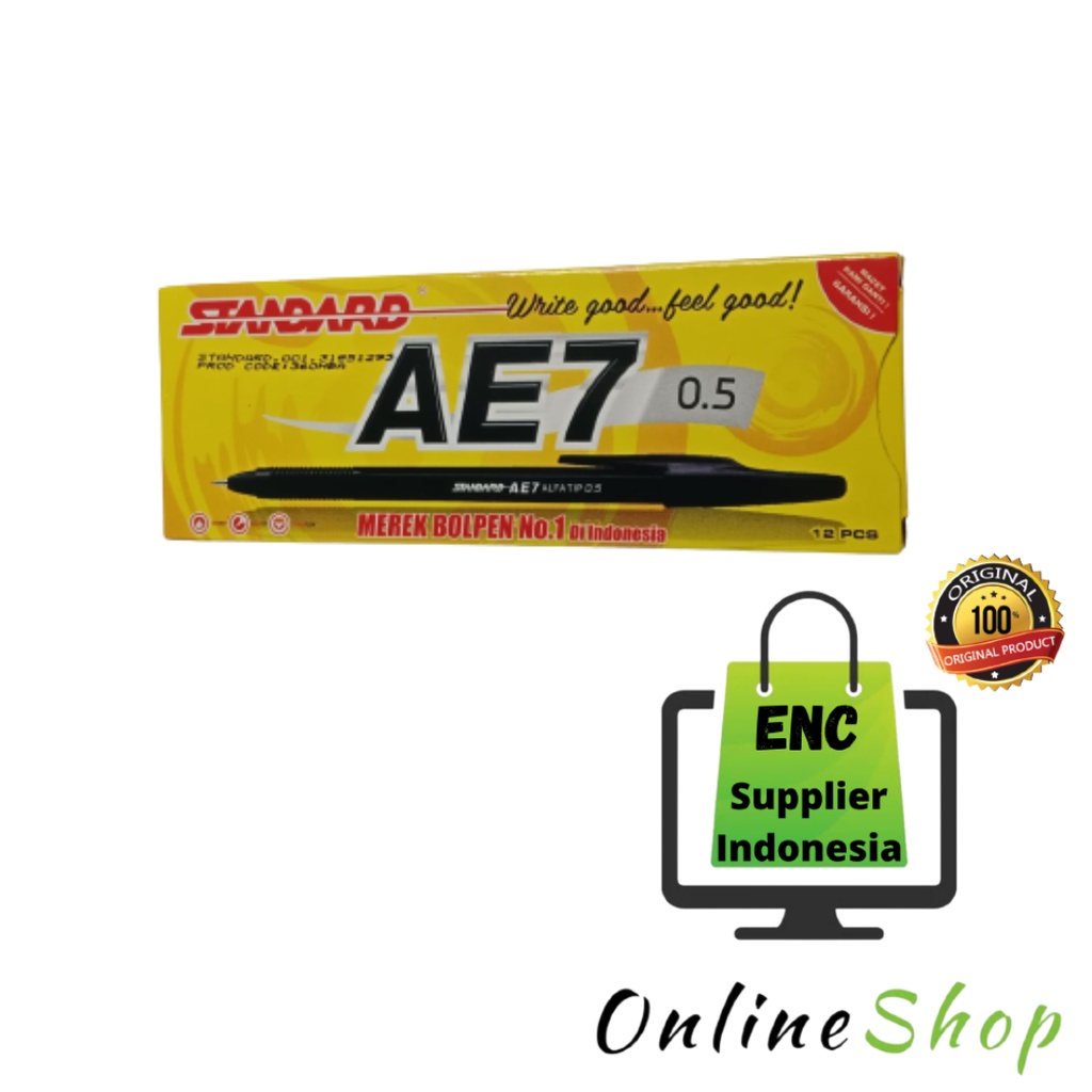 

standar 6 buah Pen ae7 standard 0.5mm bolpen standar merah biru hitam 0.5 mm per 6 pcs - enc.sup