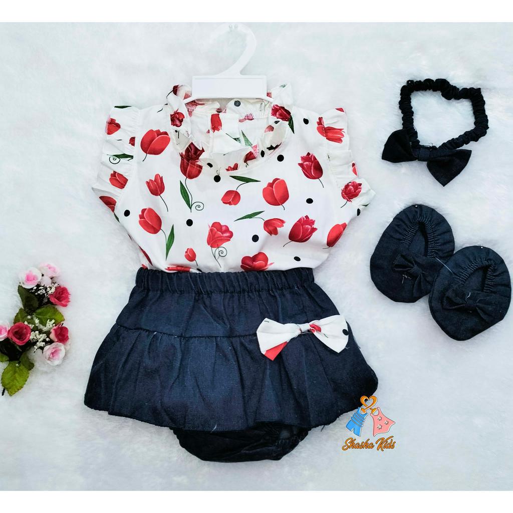 [F-012] Baju anak perempuan Set celana bayi usia 3-12 bulan