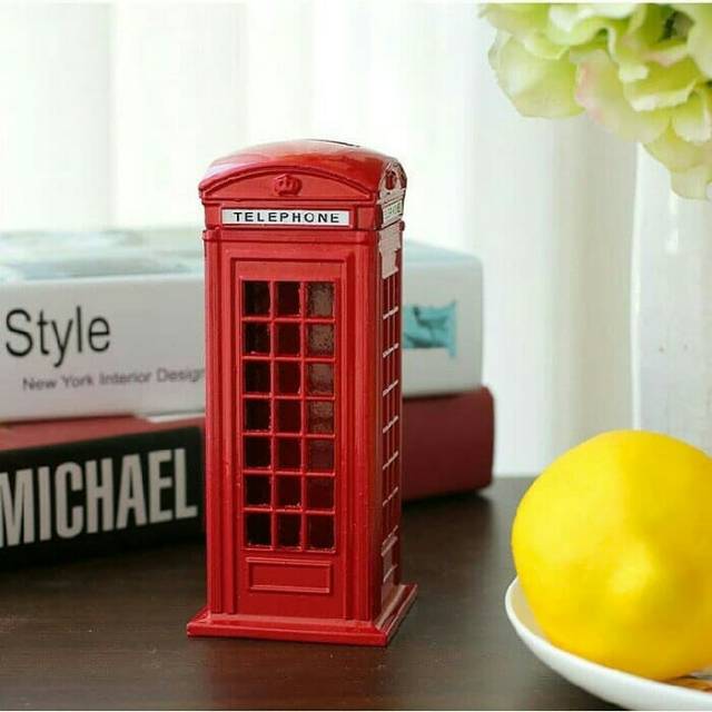 Miniatur telepon london merah celengan telepon box england kotak kado unik pajangan meja kerja-3