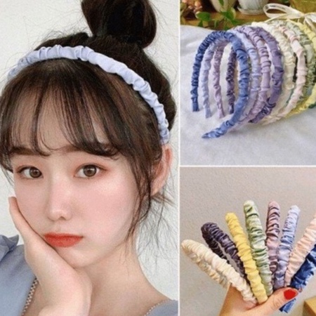 Bando Korea Aksesoris Rambut / Bando Kerut Korea / Bandana Scrunchie Satin / Bando Warna-warni