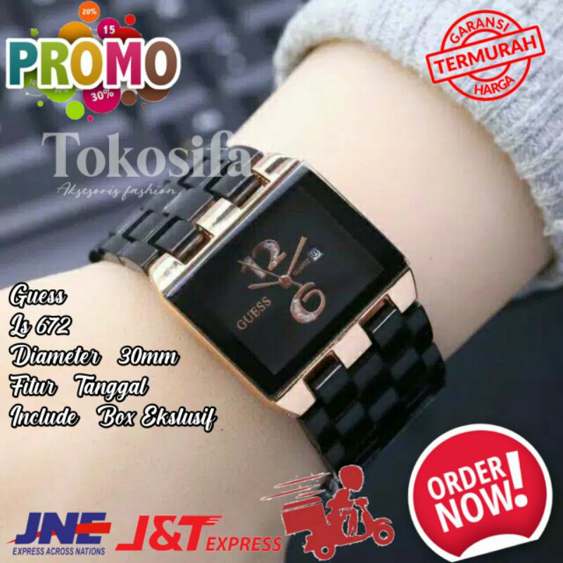 JAM TANGAN GUESS WANITA ANALOG KOTAK SQUARE MURAH PRELOVED ORI TANGGAL AKTIF AKSESORIS CEWEK TERBARU