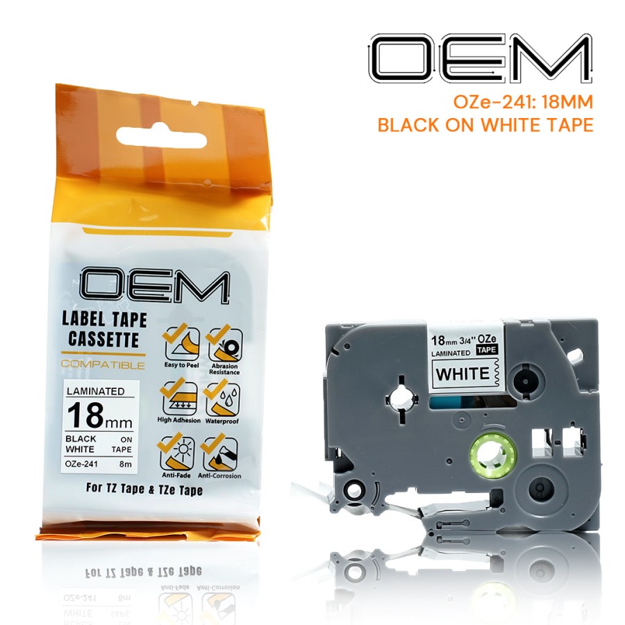 OEM OZe LABEL TAPE 18mm x 8m For Use On Brother PTouch