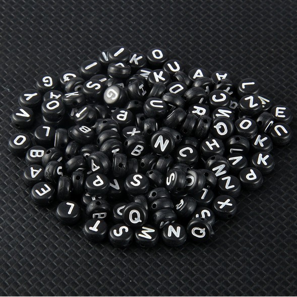 150 Pcs Manik-Manik Huruf Alfabet Campuran Bahan Akrilik Warna Hitam Ukuran 7X4mm Untuk Membuat Perhiasan